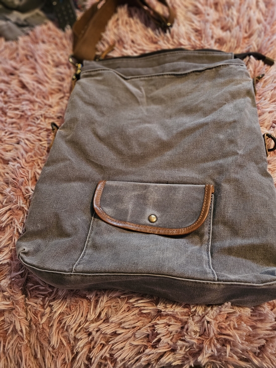 Ecosusi Handbags - Everyday Gray Canvas Crossbody Bag with Brown Trim